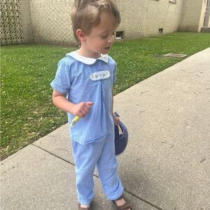 Edgehill Collection Little Boys' Peter Pan Cap Sleeve Tab Pants Set - Blue